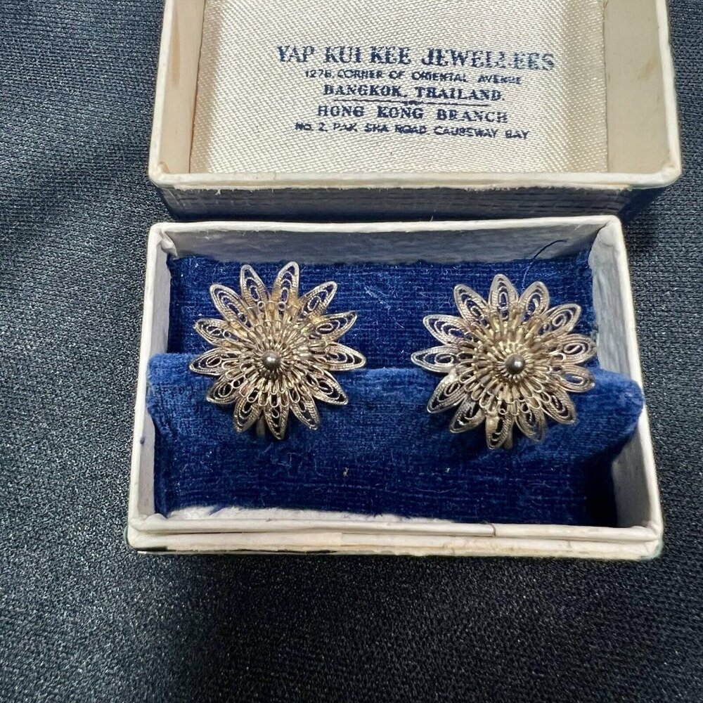 Vintage Sterling Silver Flower Clip Earrings From Thailand Yap Kui Kee Jeweller